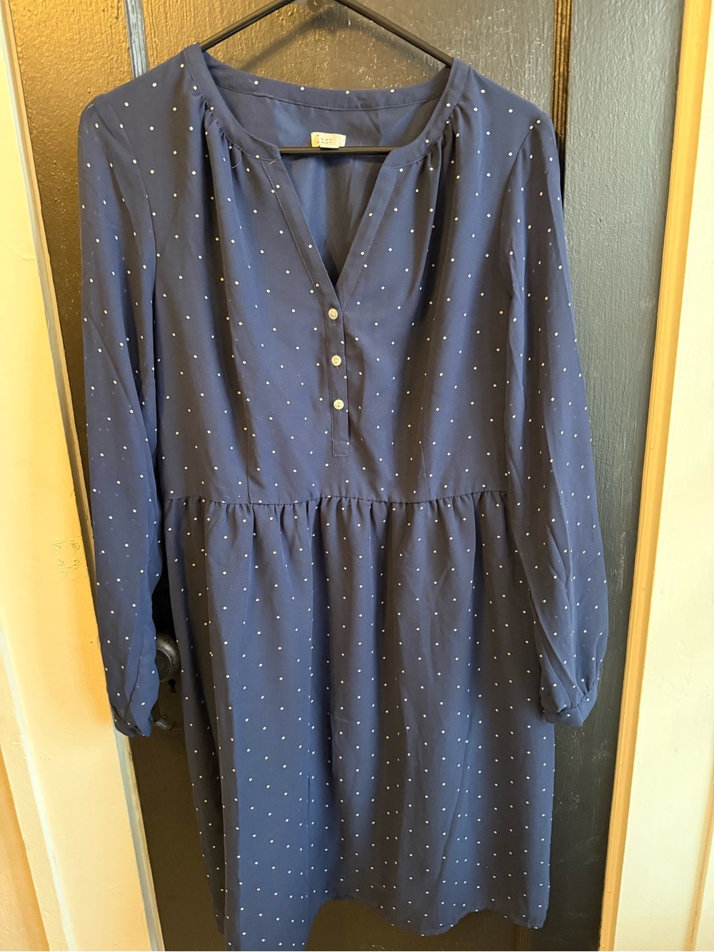 Polka dot blue and white dress sheer sleeves size L